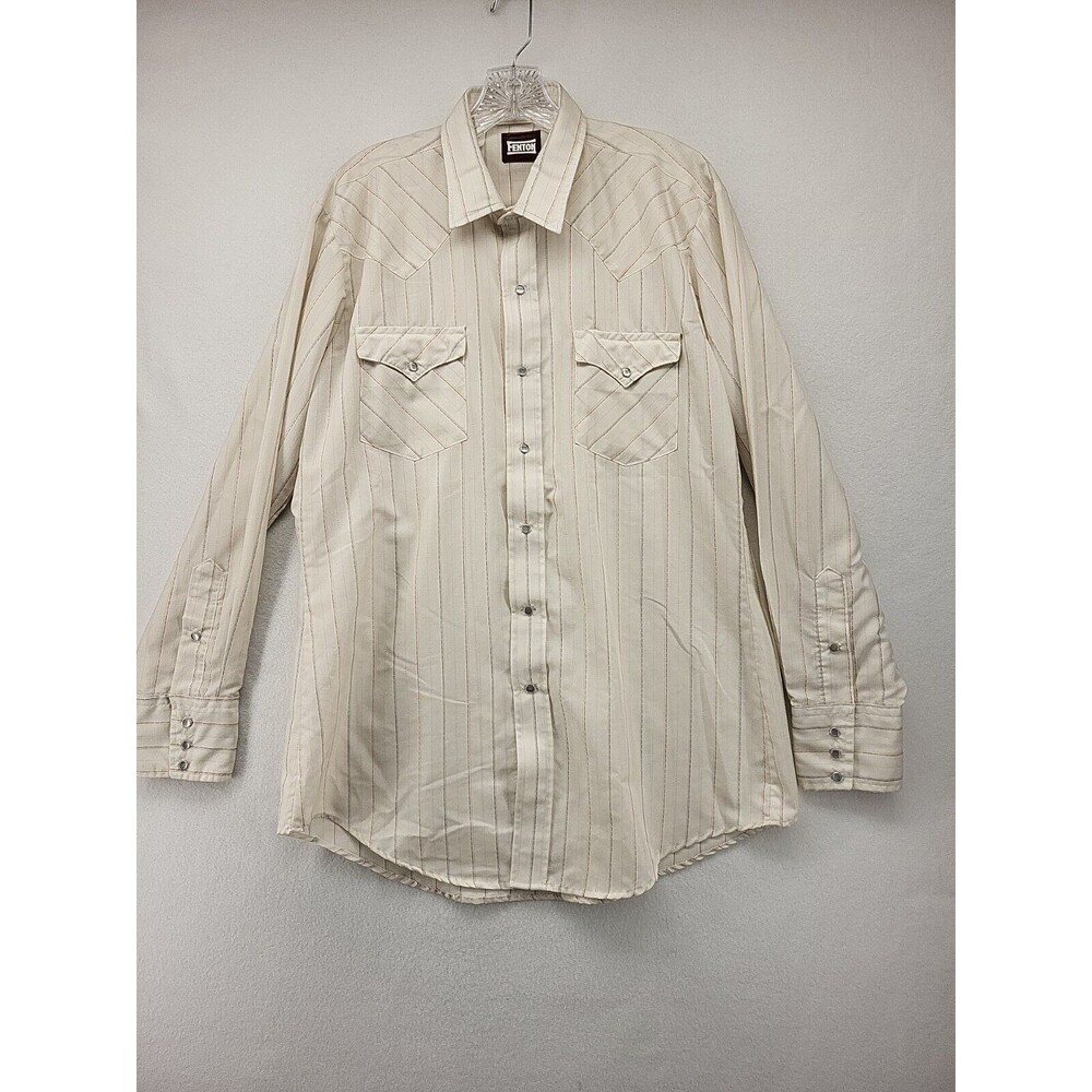 FENTON MEN'S SHIRT LARGE TAN EXTRA LONG TAIL PEARL SNAP DUAL POCKETS WESTERN